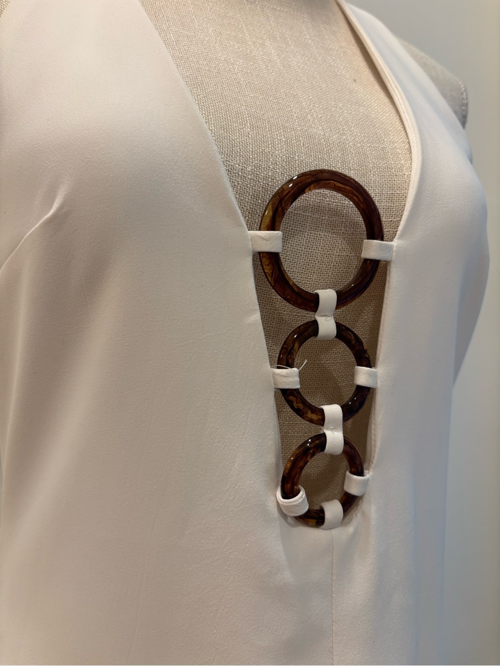 NWOT • ZARA White Tortoiseshell Ring Halter Mini Dress Size Medium - Picture 5 of 7